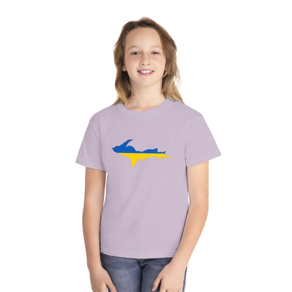 Michigan Upper Peninsula T-Shirt (w/ UP Ukraine Flag Outline) | Youth Garment-Dyed