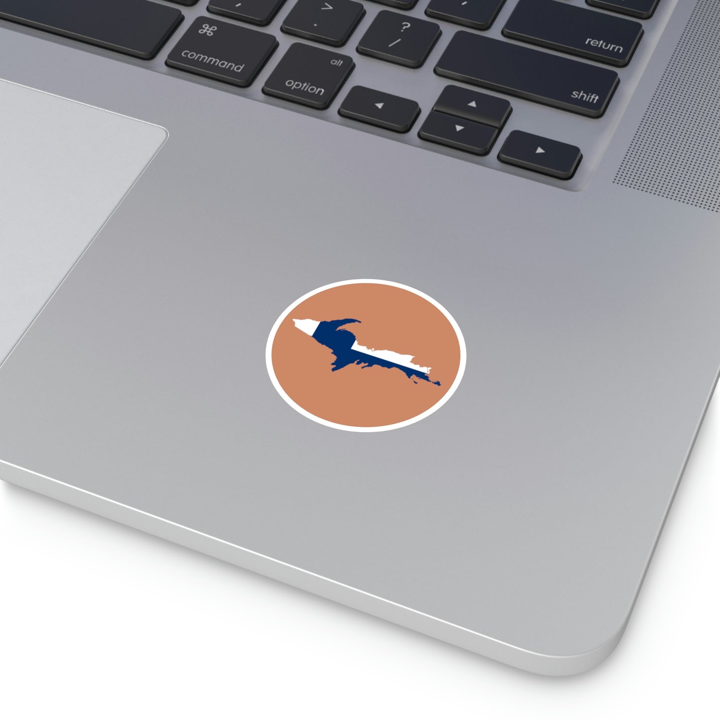 Michigan Upper Peninsula Round Stickers (Copper w/ UP Finland Flag Outline) | Indoor\Outdoor