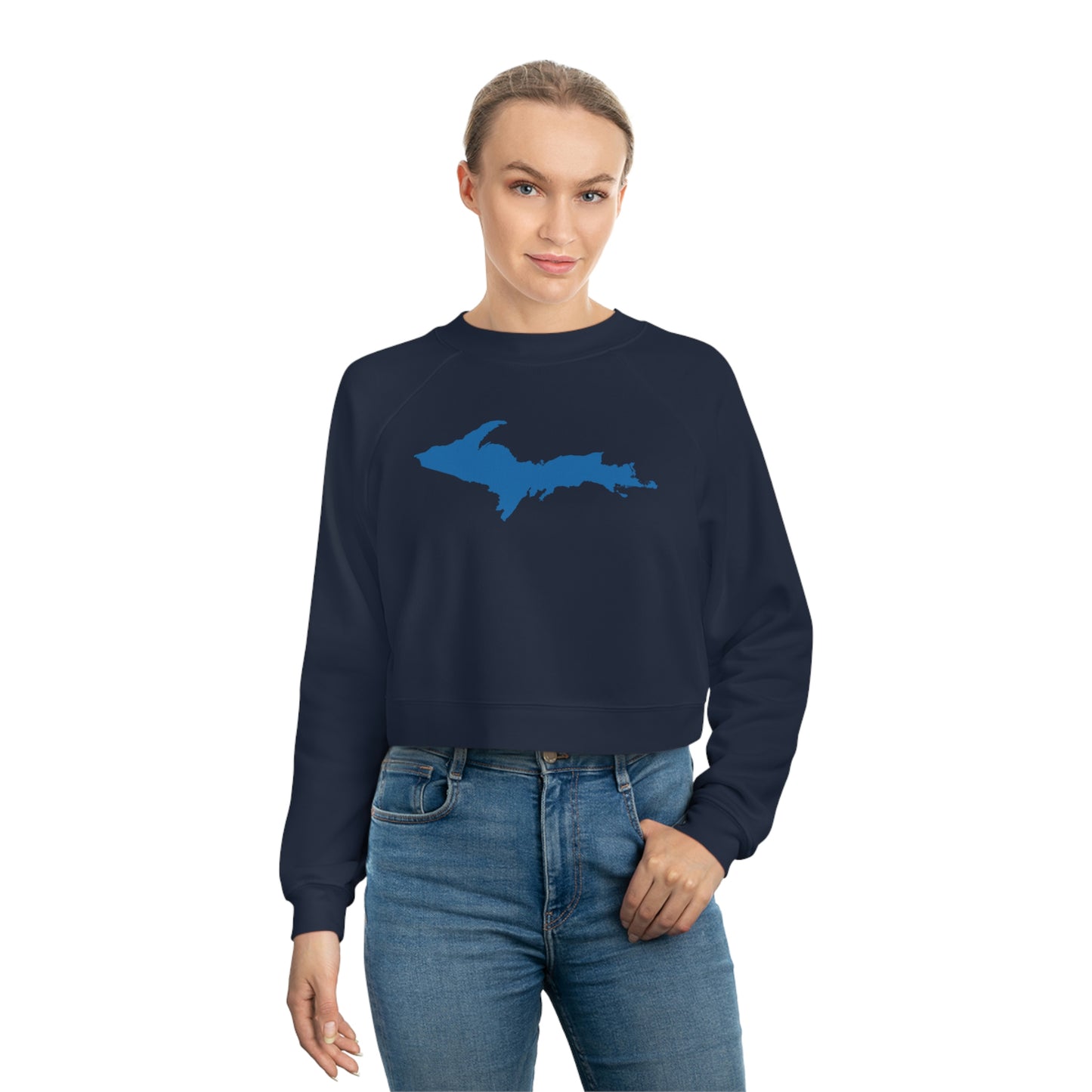 Michigan Upper Peninsula Sweatshirt (w/ Azure UP Outline) | Cropped Mid-Length