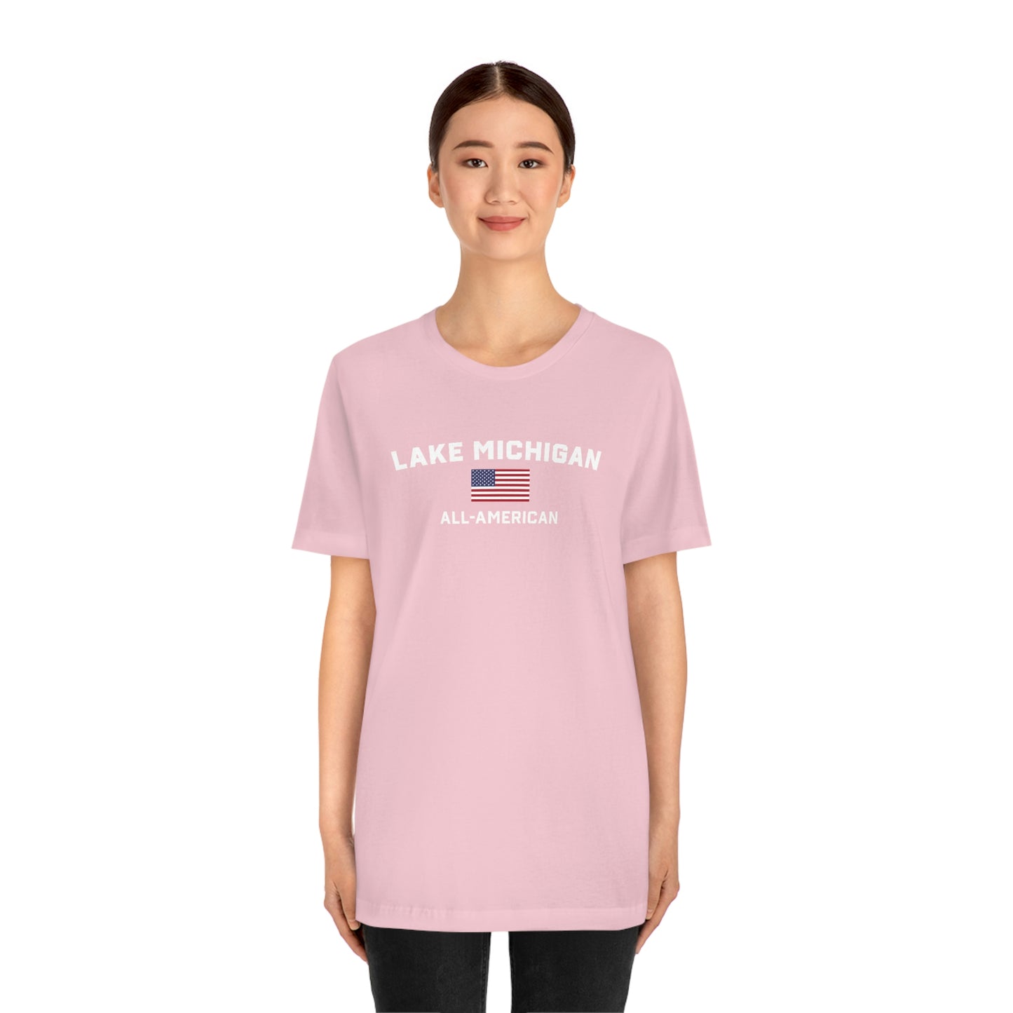 'Lake Michigan All American' T-Shirt (w/USA Flag Outline) | Unisex Standard Fit