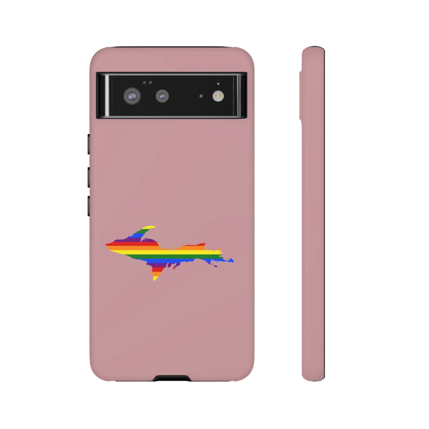 Michigan Upper Peninsula Tough Phone Case (Cherry Blossom Pink w/ UP Pride Flag Outline) | Samsung & Pixel Android