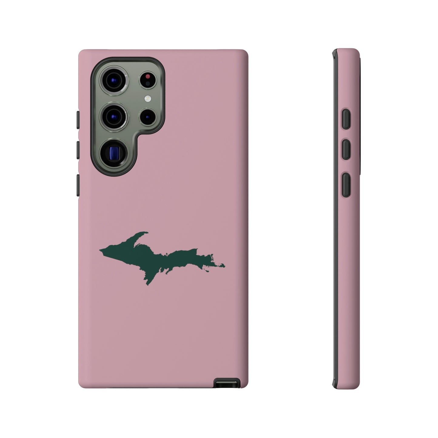 Michigan Upper Peninsula Tough Phone Case (Pink w/ Green UP Outline) | Samsung & Pixel Android