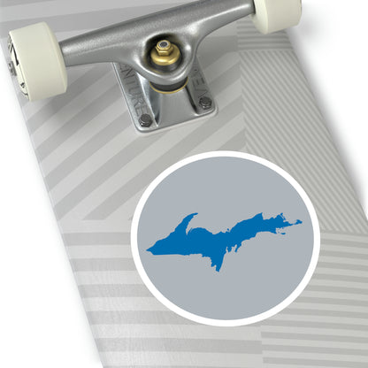 Michigan Upper Peninsula Round Stickers (Silver w/ Azure UP Outline) | Indoor\Outdoor