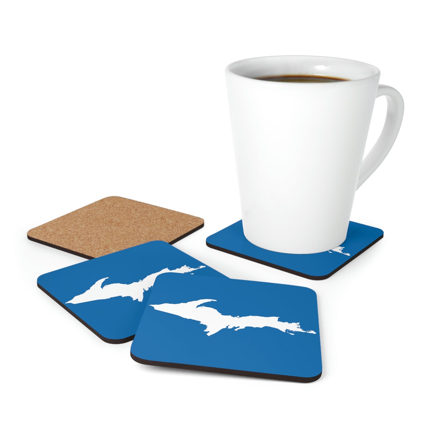 Michigan Upper Peninsula Coaster Set (Azure w/ UP Outline) | Corkwood - 4 pack