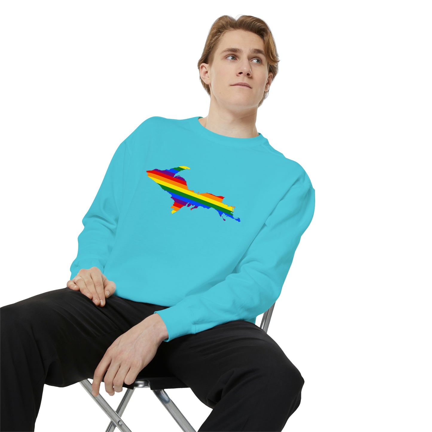 Michigan Upper Peninsula Sweatshirt (w/ UP Pride Flag Outline) | Unisex Garment Dyed