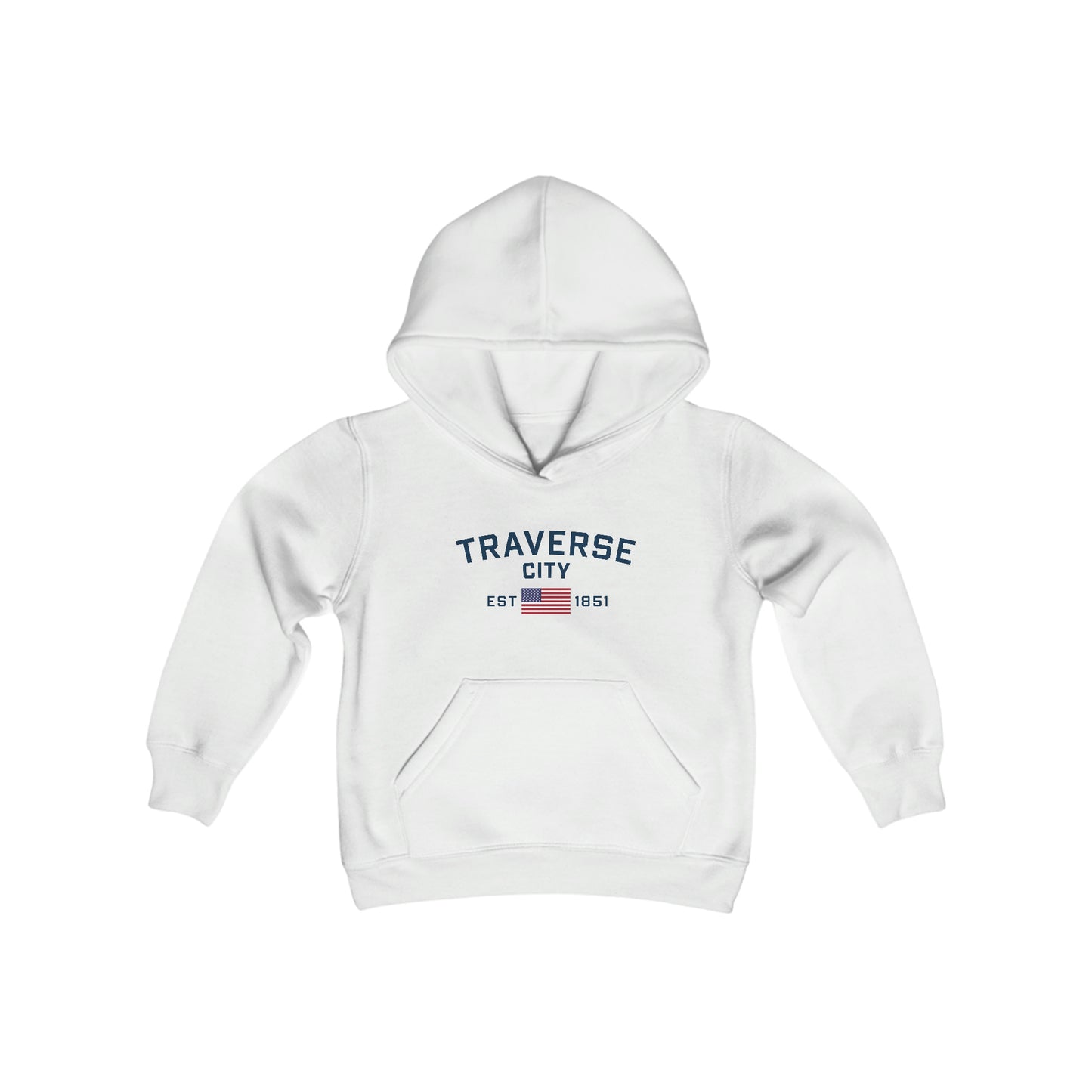 'Traverse City 1851' Hoodie (w/USA Flag Outline) | Unisex Youth