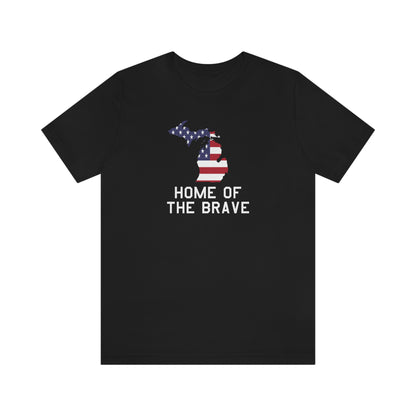 Michigan 'Home of the Brave' T-Shirt (USAF Stencil Font w/ MI USA Outline) | Unisex Standard Fit