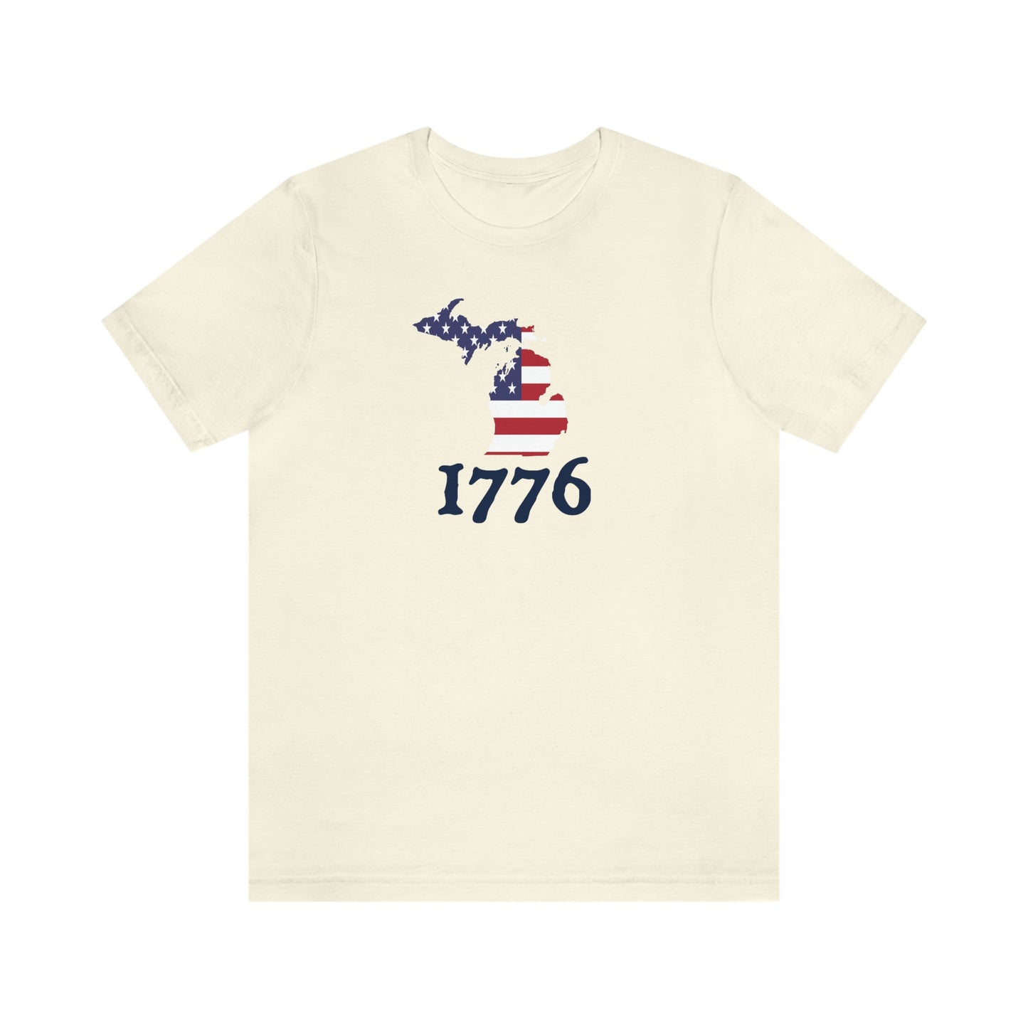 Michigan '1776' T-Shirt (Woodcut Font w/ MI USA Flag Outline) | Unisex Standard Fit