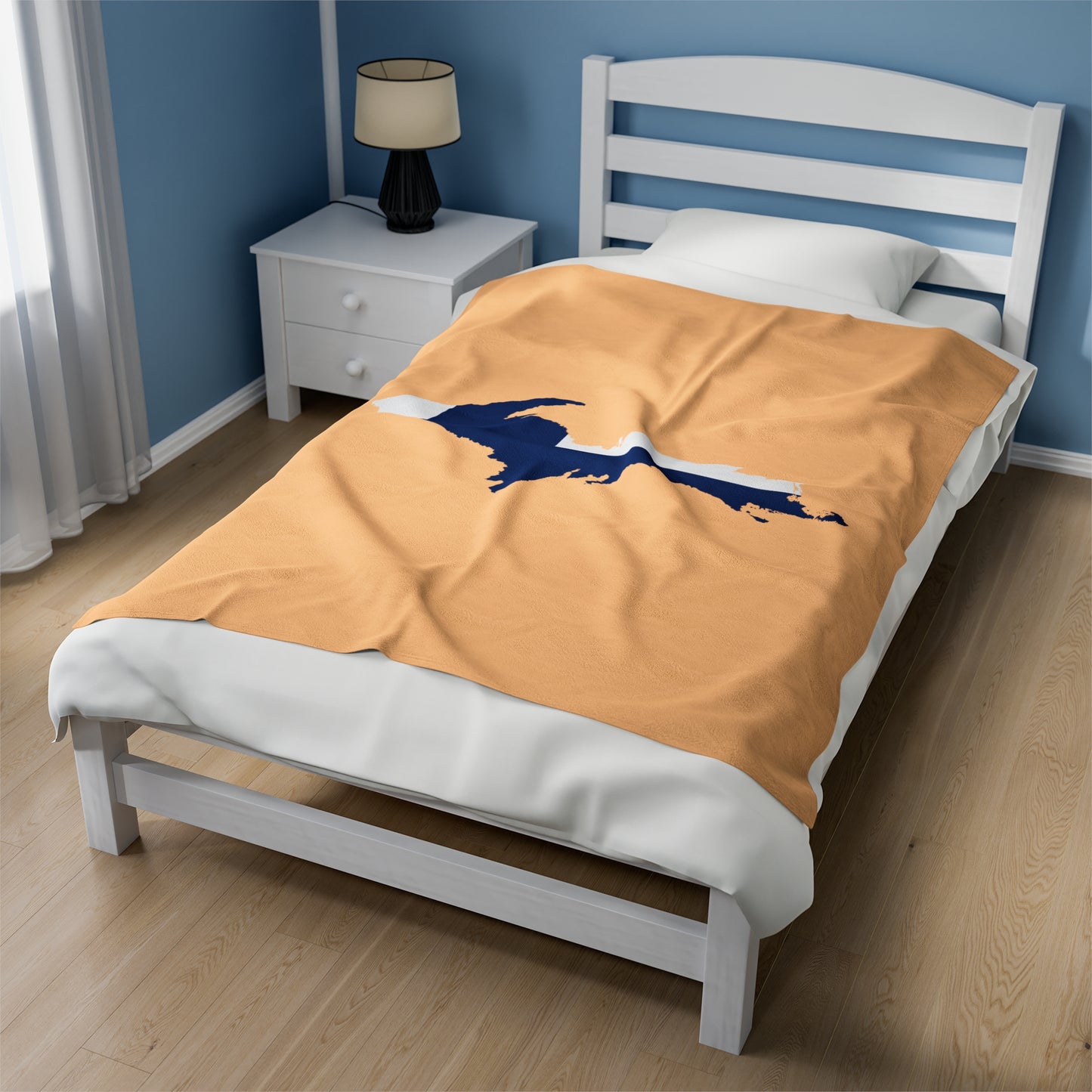 Michigan Upper Peninsula Plush Blanket (w/ UP Finland Flag Outline) | Pale Apricot