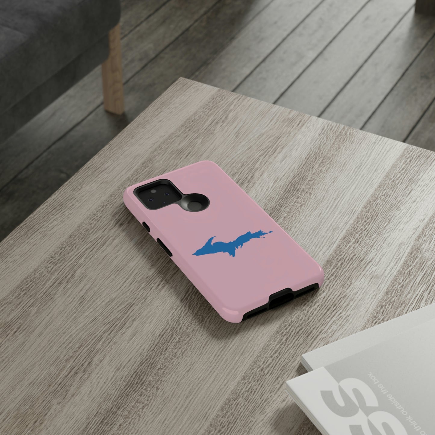 Michigan Upper Peninsula Tough Phone Case (Pink w/ Azure UP Outline) | Samsung & Pixel Android