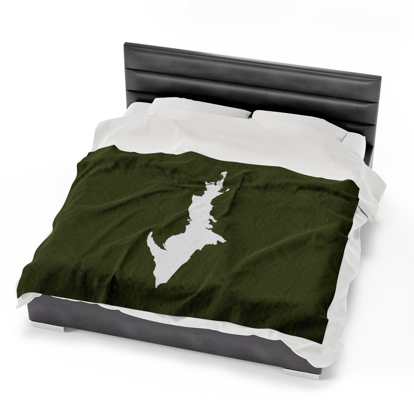 Michigan Upper Peninsula Plush Blanket (w/ UP Outline) | Army Green