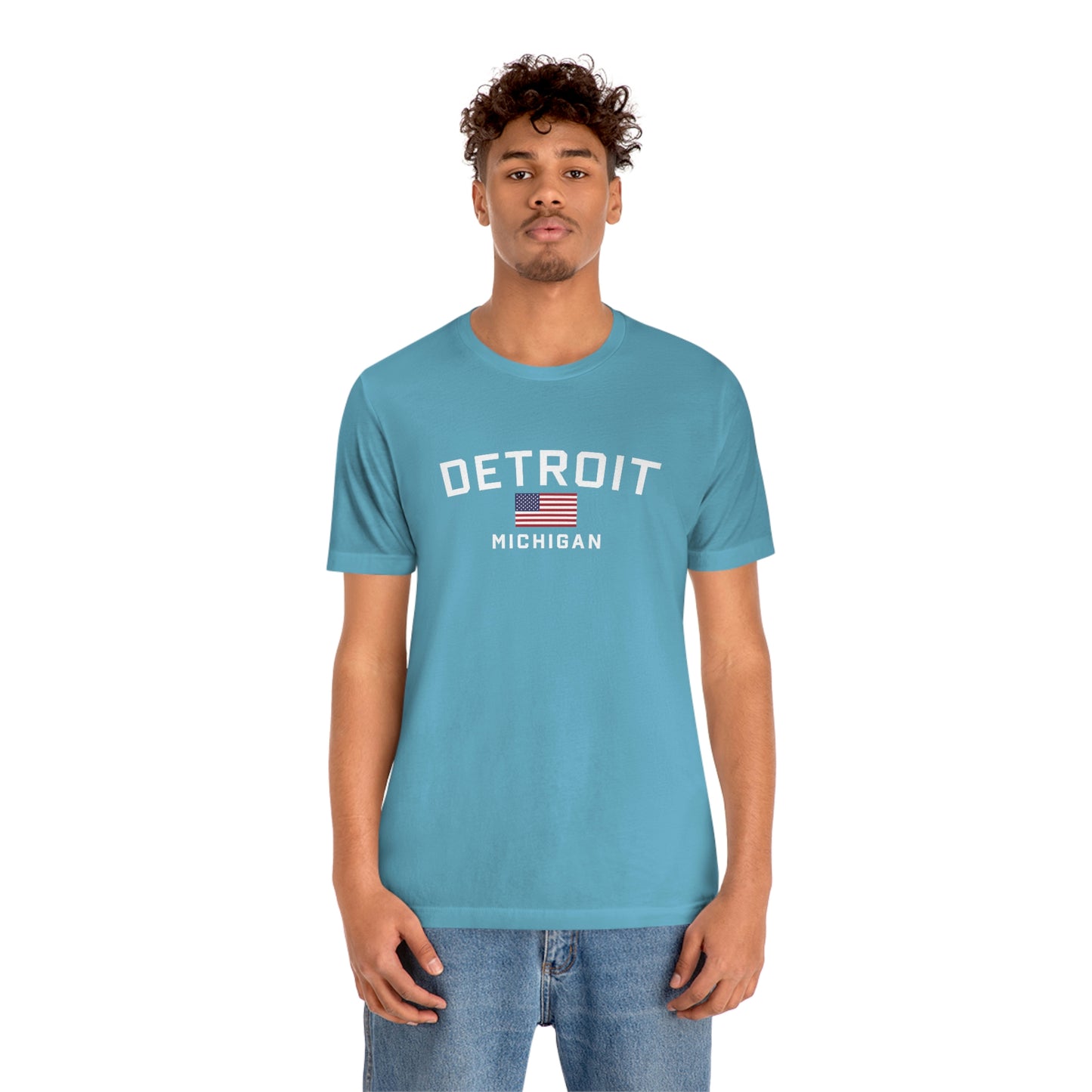 'Detroit Michigan' T-Shirt (w/USA Flag Outline) | Unisex Standard Fit