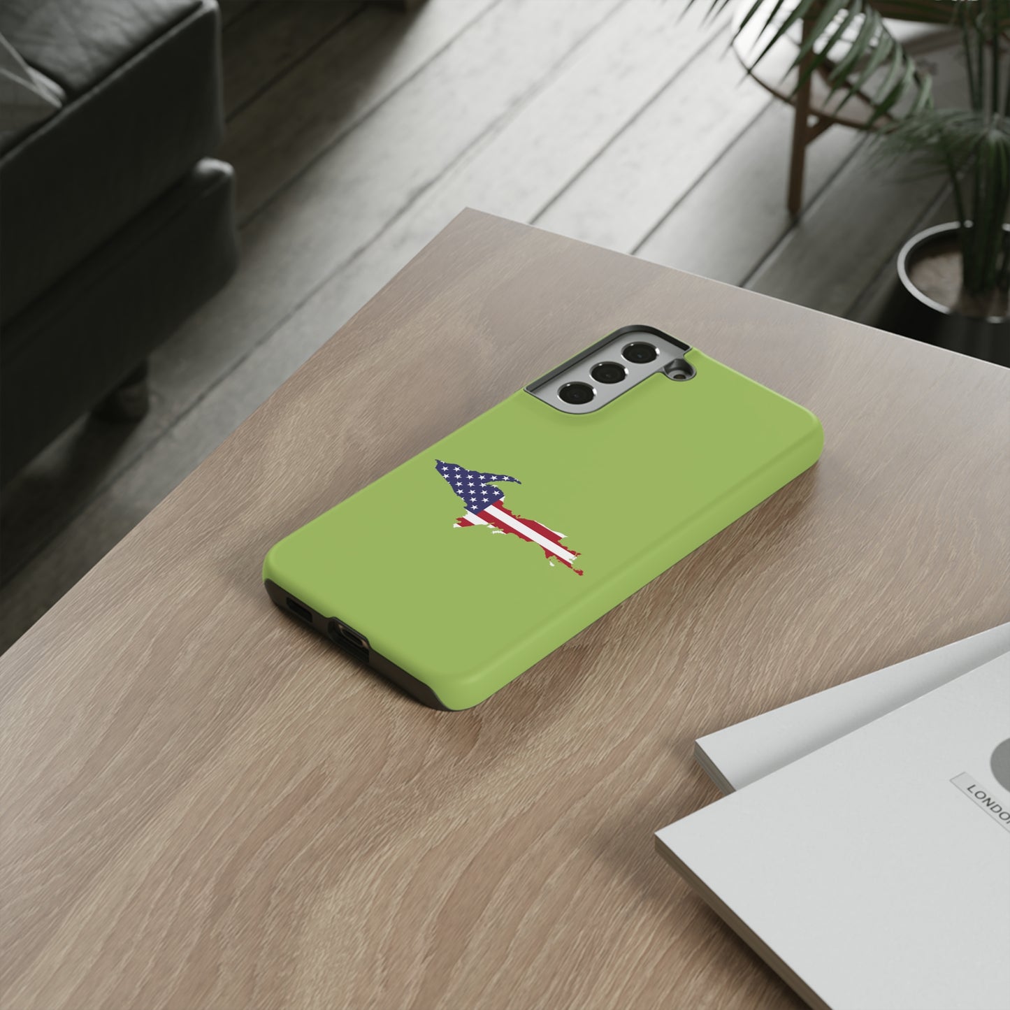 Michigan Upper Peninsula Tough Phone Case (Gooseberry Green w/ UP USA Flag Outline) | Samsung & Pixel Android