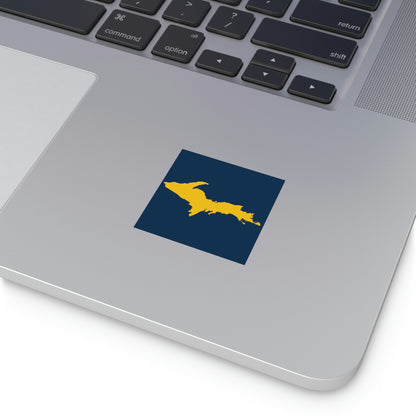 Michigan Upper Peninsula Square Sticker (Navy w/ Gold UP Outline) | Indoor/Outdoor