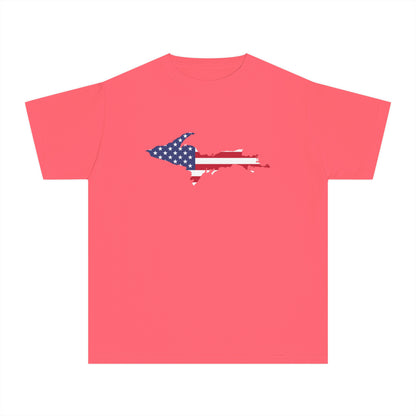 Michigan Upper Peninsula T-Shirt (w/ UP USA Flag Outline) | Youth Garment-Dyed