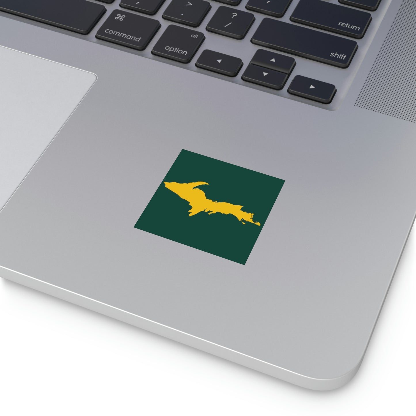 Michigan Upper Peninsula Square Sticker (Green w/ Gold UP Outline) | Indoor/Outdoor