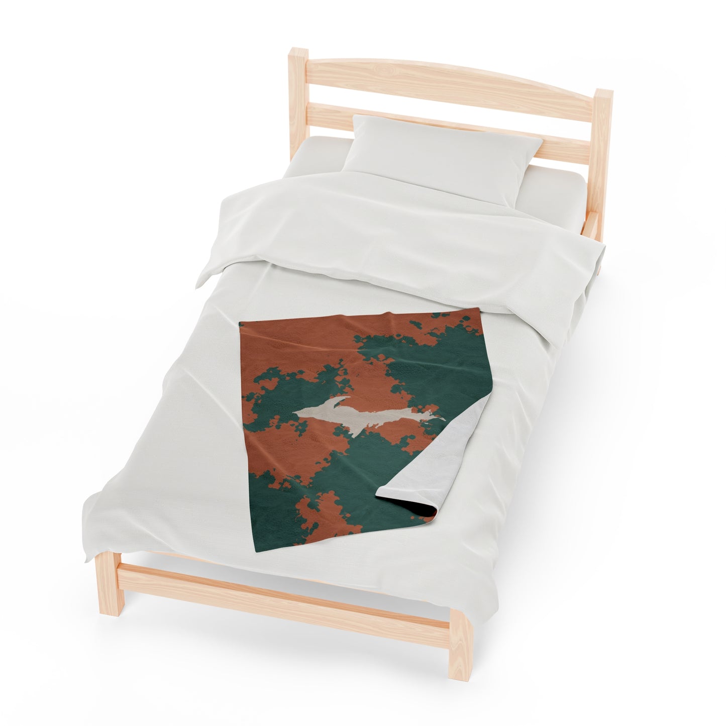 Michigan Upper Peninsula Plush Blanket (Copper Country Camo w/ UP Outline) | Canvas Color