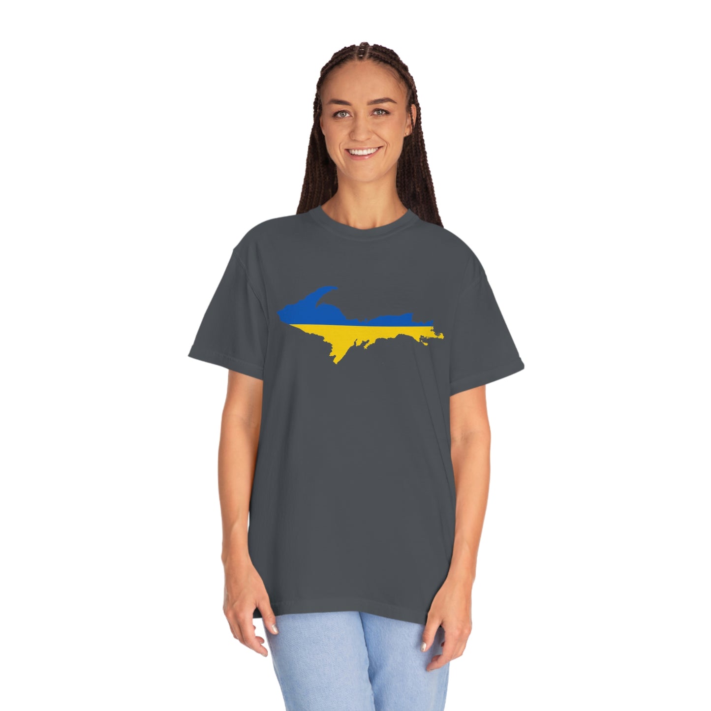 Michigan Upper Peninsula T-Shirt (w/ UP Ukraine Flag Outline) | Unisex Garment-Dyed