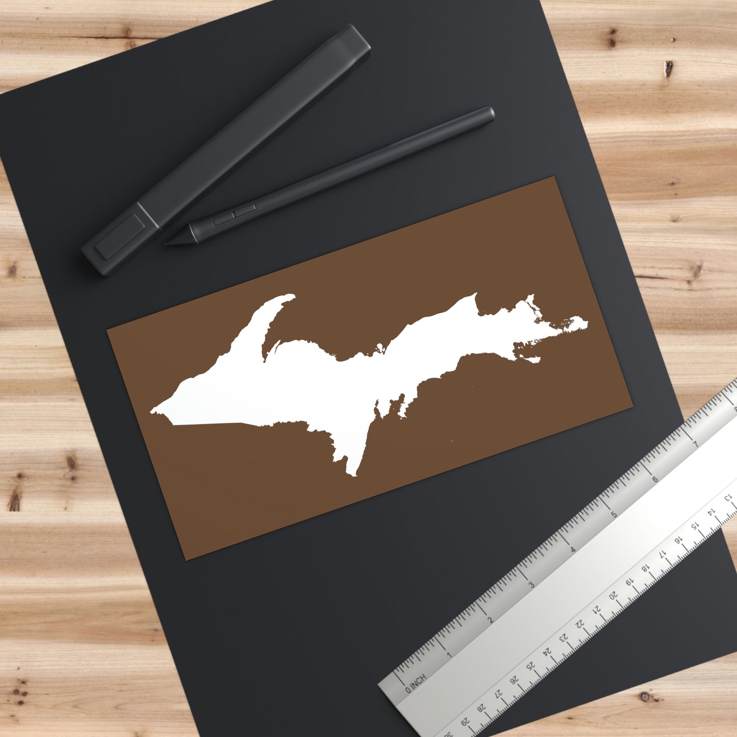 Michigan Upper Peninsula Bumper Sticker (w/ UP Outline) | Coffee Background