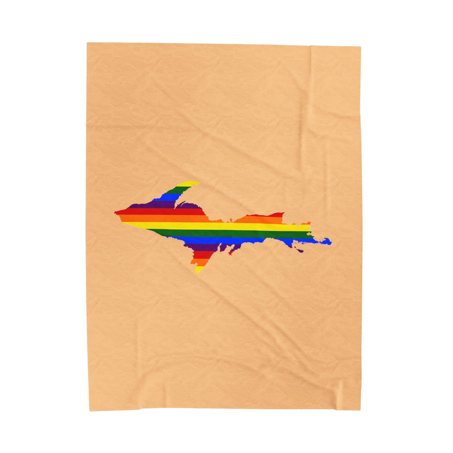 Michigan Upper Peninsula Plush Blanket (w/ UP Pride Flag Outline) | Pale Apricot