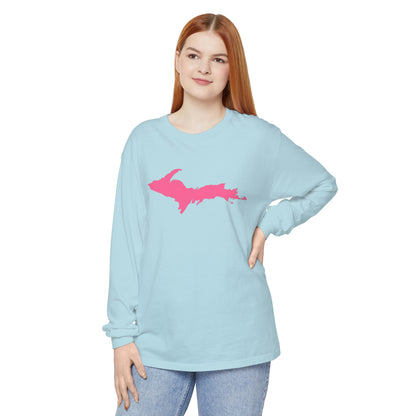 Michigan Upper Peninsula Garment-Dyed T-Shirt (w/ Pink UP Outline) | Unisex Long Sleeve