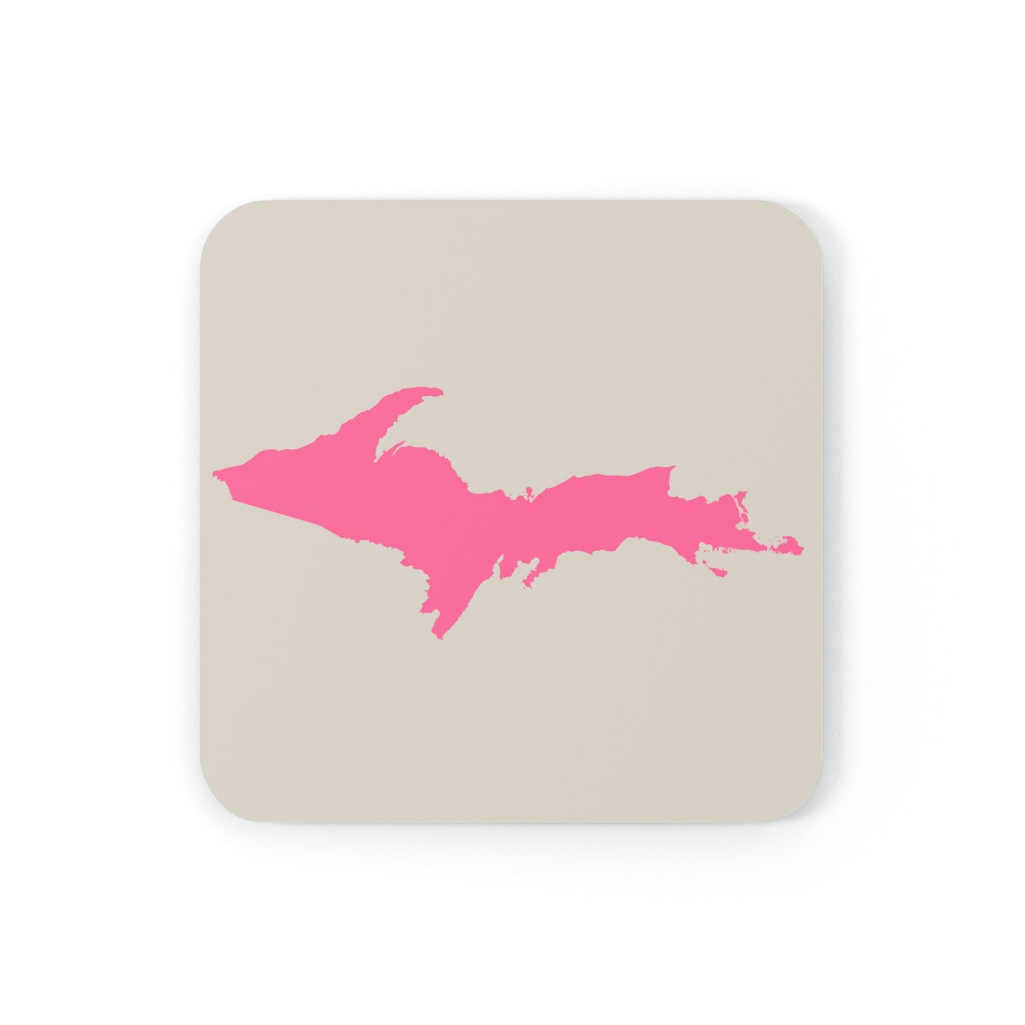 Michigan Upper Peninsula Coaster Set (Canvas Color w/ Pink UP Outline) | Corkwood - 4 pack