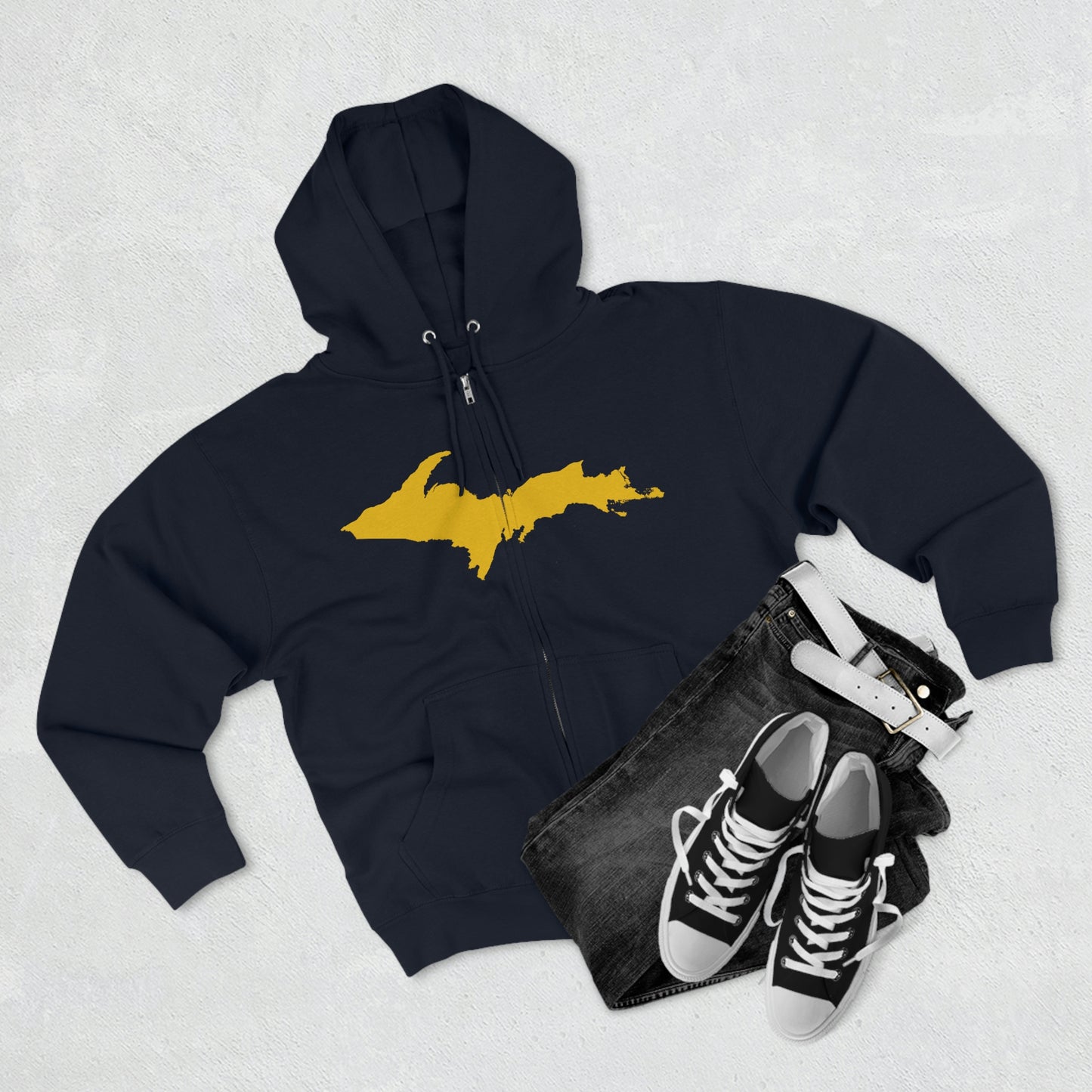 Michigan Upper Peninsula Full-Zip Hoodie (w/ Gold UP Outline)