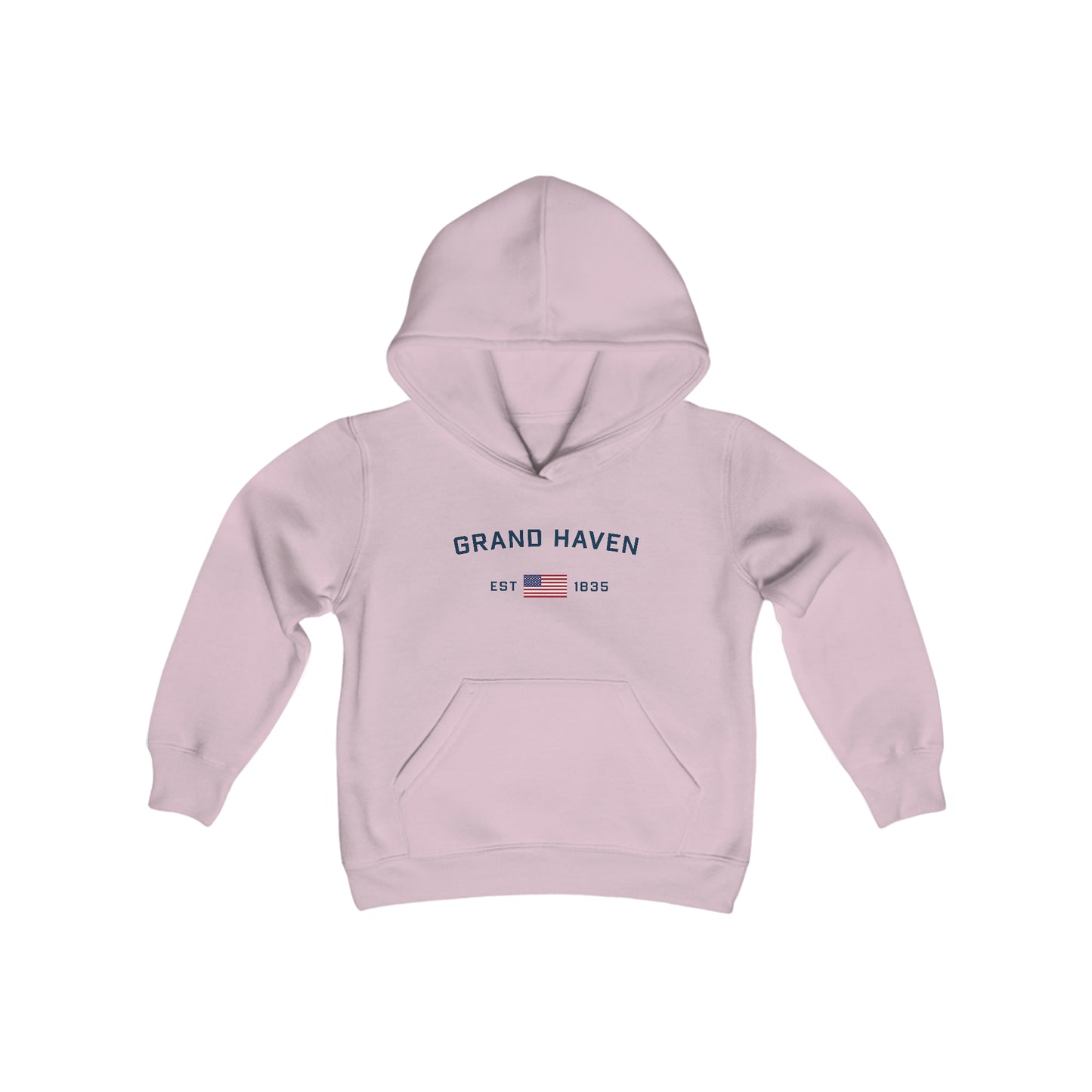 'Grand Haven EST 1835' Hoodie (w/USA Flag Outline) | Unisex Youth