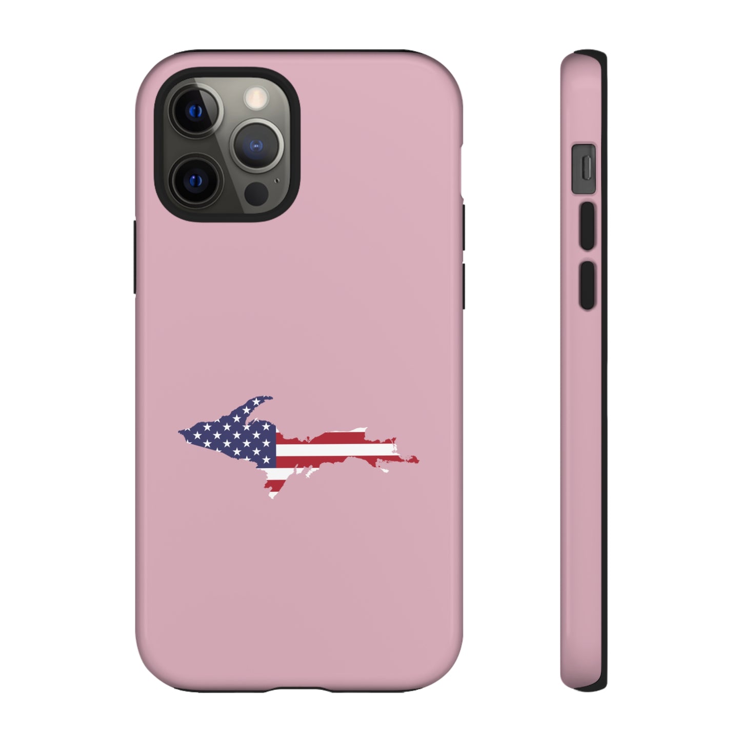 Michigan Upper Peninsula Tough Phone Case (Pink w/ UP USA Flag Outline) | Apple iPhone