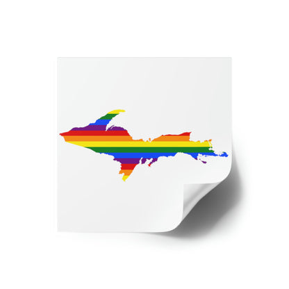 Michigan Upper Peninsula Square Sticker (w/ UP Pride Flag Outline) | Indoor/Outdoor