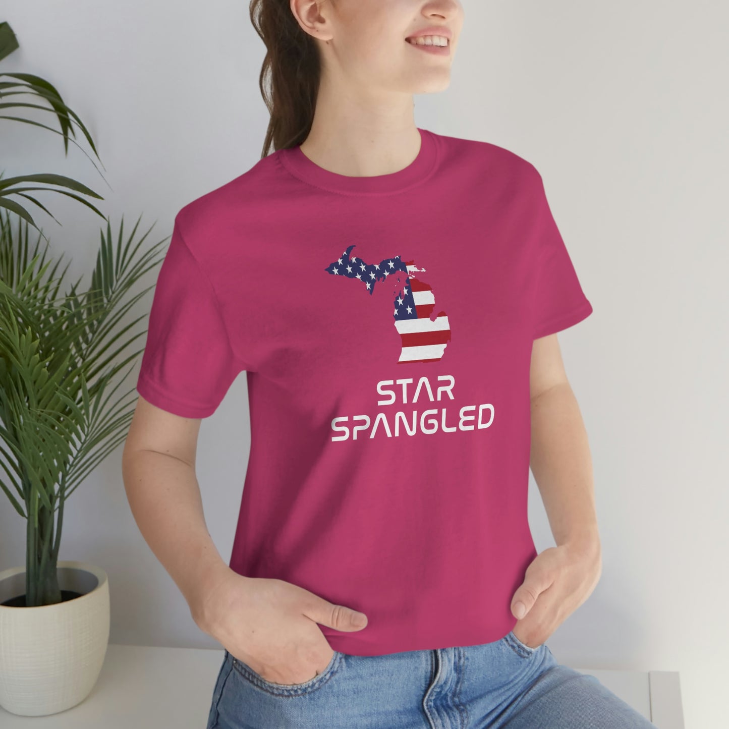 Michigan 'Star Spangled' T-Shirt (Space Agency Font w/ MI USA Flag Outline) | Unisex Standard Fit