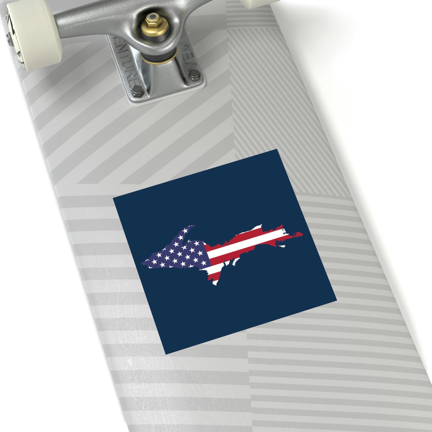 Michigan Upper Peninsula Square Sticker (Navyw/ UP USA Flag Outline) | Indoor/Outdoor