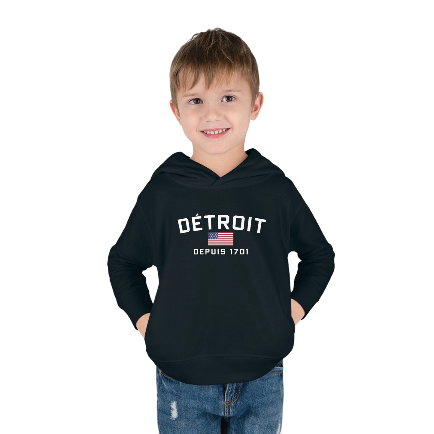 'Détroit Depuis 1701' Hoodie (w/USA Flag Outline) | Unisex Toddler