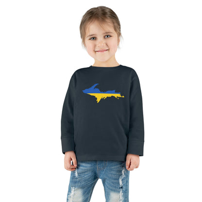 Michigan Upper Peninsula T-Shirt (w/ UP Ukraine Flag Outline) | Toddler Long Sleeve