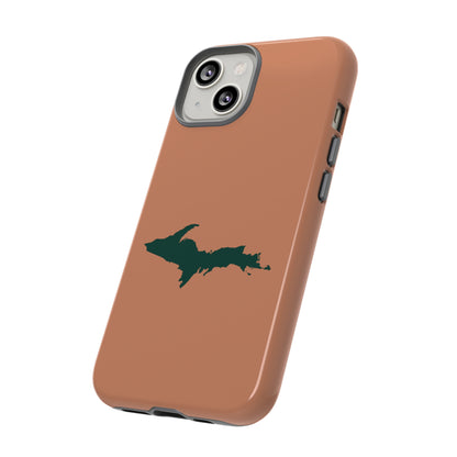 Michigan Upper Peninsula Tough Phone Case (Copper Color w/ Green UP Outline) | Apple iPhone