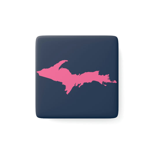 Michigan Upper Peninsula Porcelain Magnet (Navy w/ Pink UP Outline)