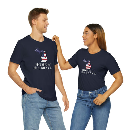 Michigan 'Home of the Brave' T-Shirt (Didone Font w/ MI USA Outline) | Unisex Standard Fit