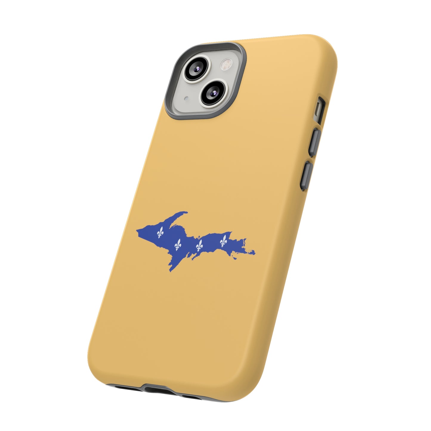 Michigan Upper Peninsula Tough Phone Case (Citrine Color w/ UP Quebec Flag Outline) | Apple iPhone