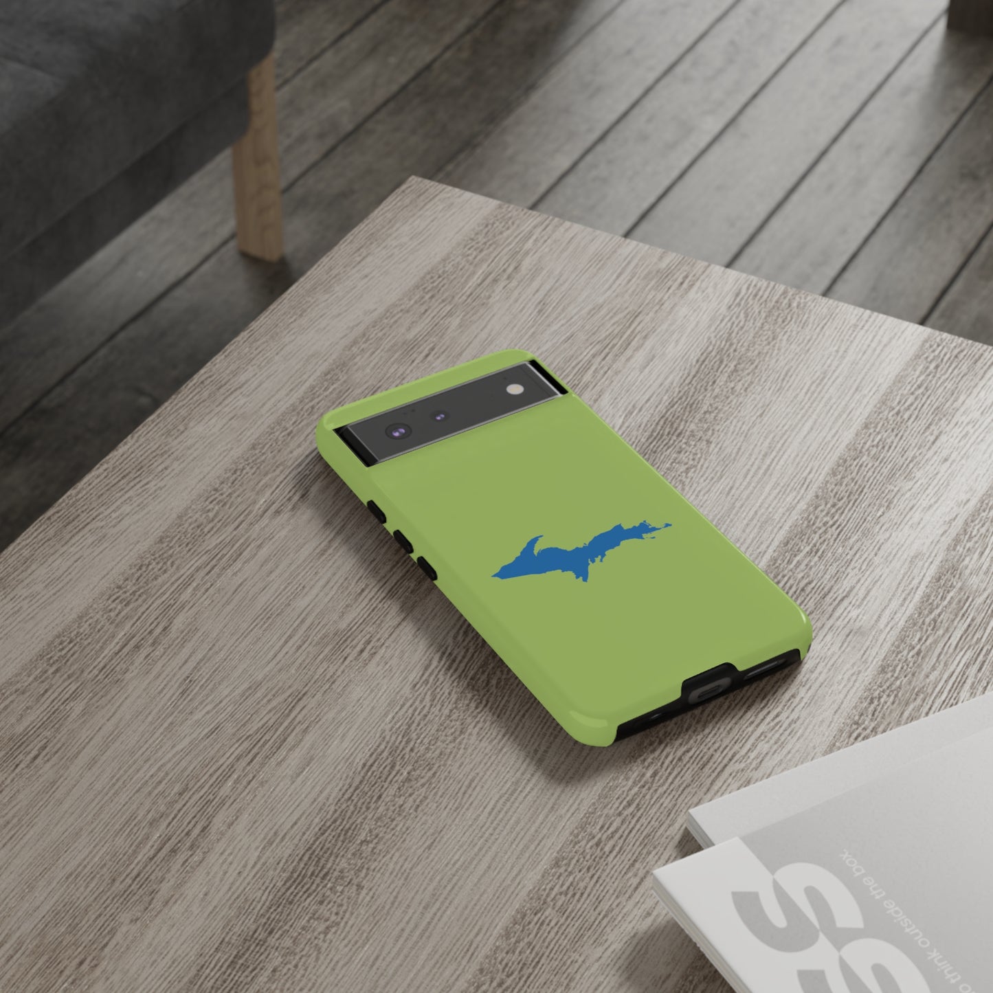 Michigan Upper Peninsula Tough Phone Case (Gooseberry Green w/ Azure UP Outline) | Samsung & Pixel Android