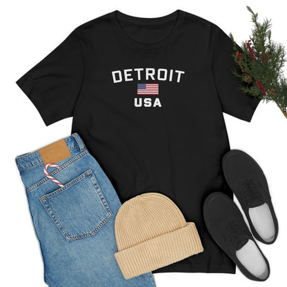 'Detroit USA' T-Shirt (w/ USA Flag Outline) | Unisex Standard Fit