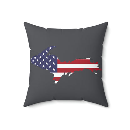 Michigan Upper Peninsula Accent Pillow (w/ UP USA Flag Outline) | Iron Ore Grey