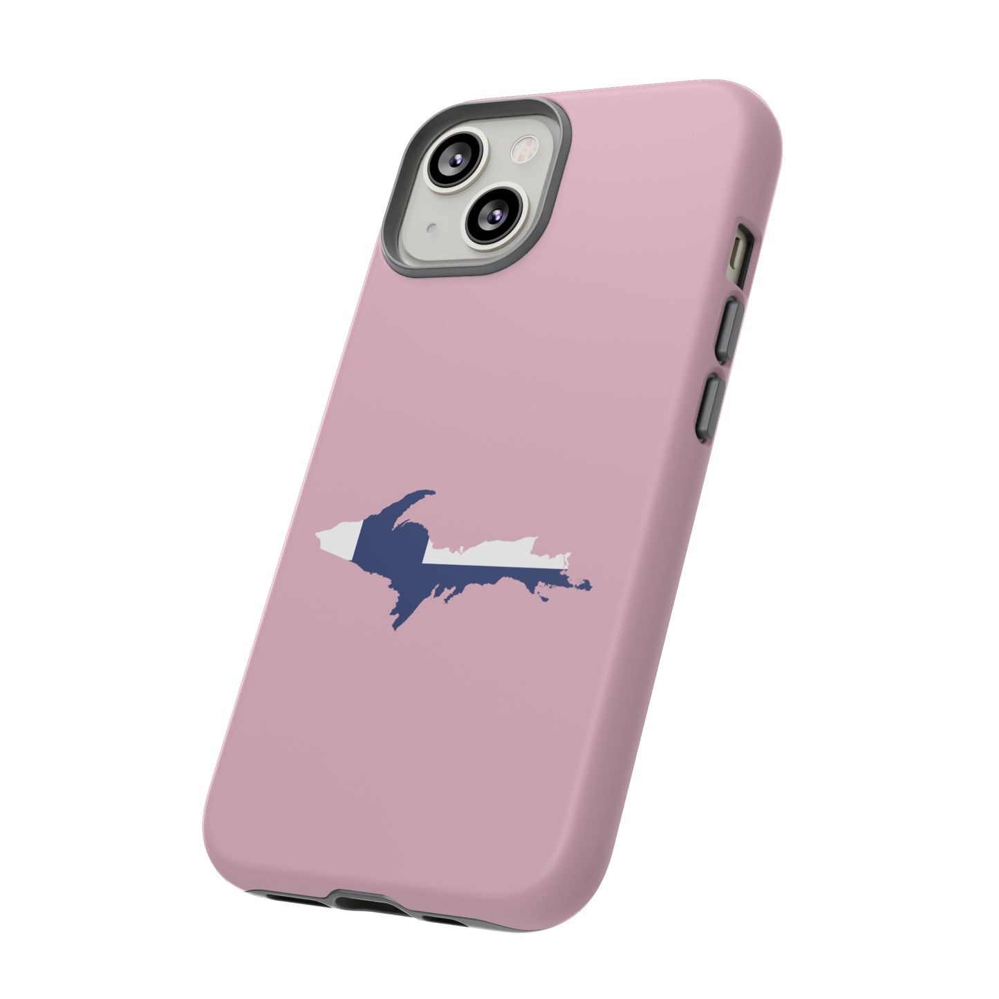 Michigan Upper Peninsula Tough Phone Case (Pink w/ UP Finland Flag Outline) | Apple iPhone