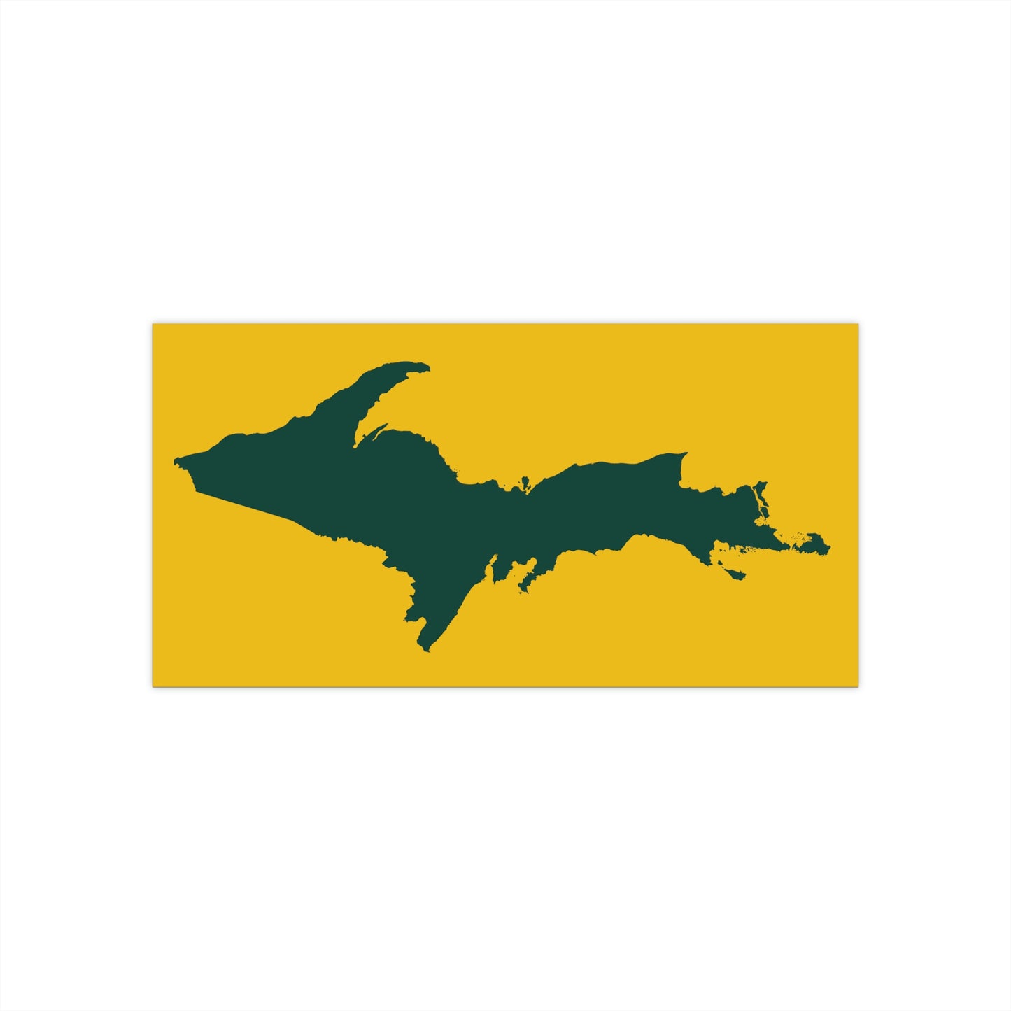 Michigan Upper Peninsula Bumper Sticker (w/ Green UP Outline) | Gold Background