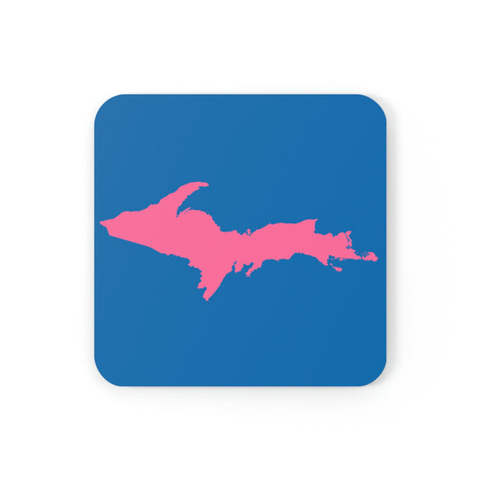 Michigan Upper Peninsula Coaster Set (Azure w/ Pink UP Outline) | Corkwood - 4 pack