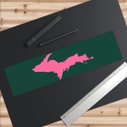 Michigan Upper Peninsula Bumper Sticker (w/ Pink UP Outline) | Green Background