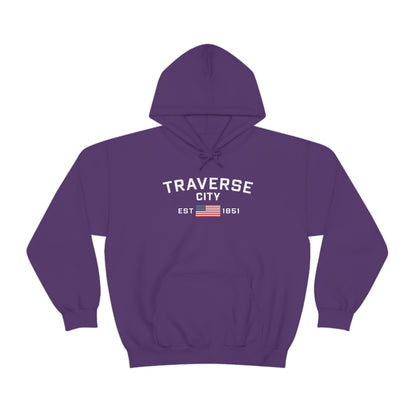 'Traverse City EST 1851' Hoodie (w/USA Flag Outline) | Unisex Standard