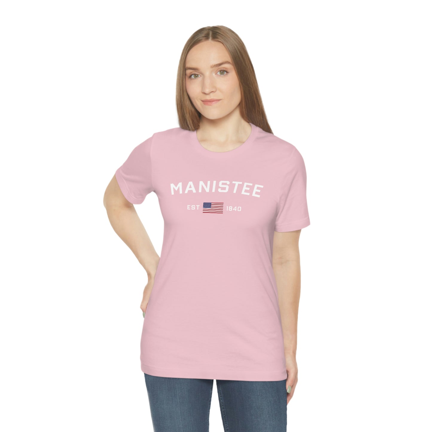 'Manistee EST 1840' T-Shirt (w/USA Flag Outline) | Unisex Standard Fit