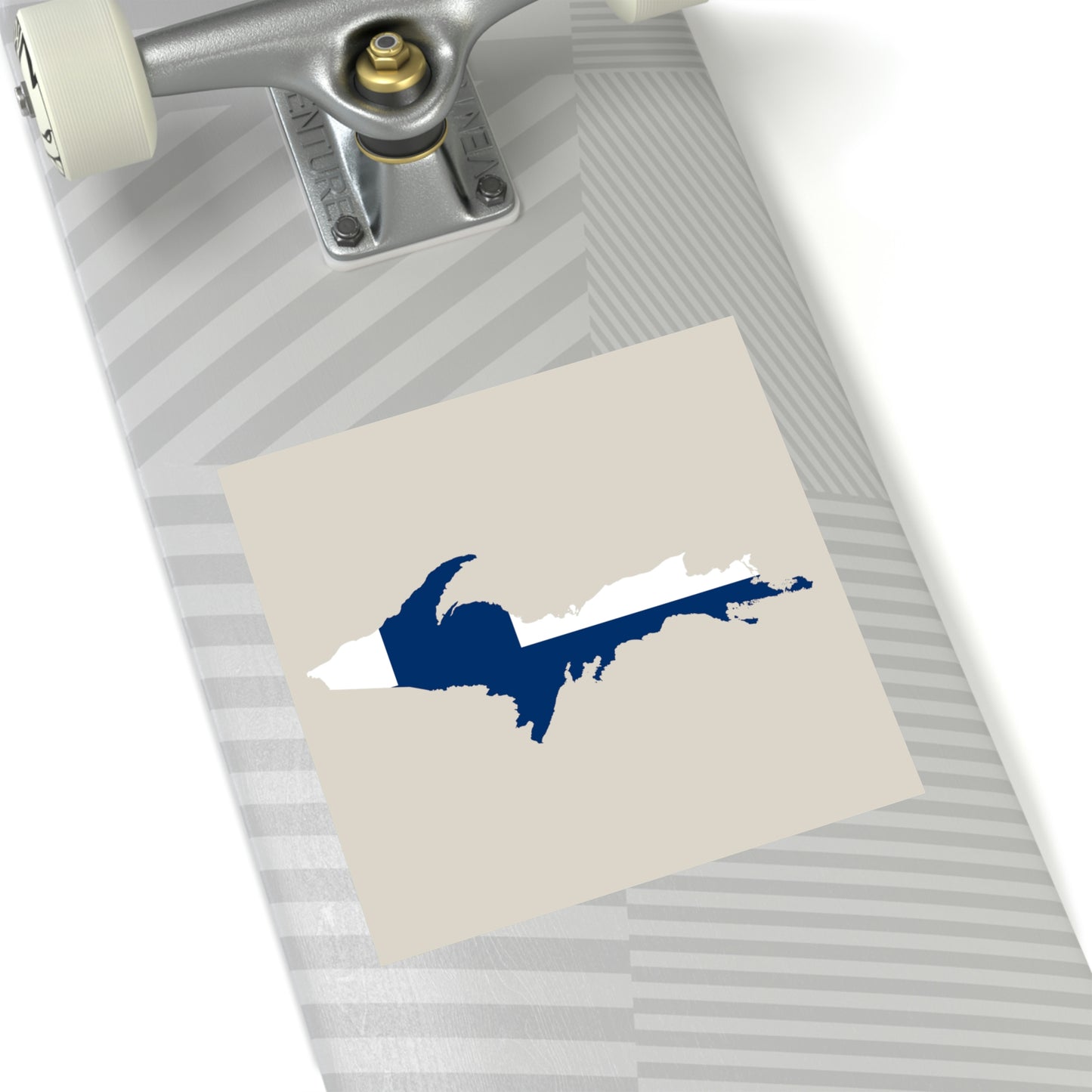 Michigan Upper Peninsula Square Sticker (Canvas Color w/ UP Finland Flag Outline) | Indoor/Outdoor