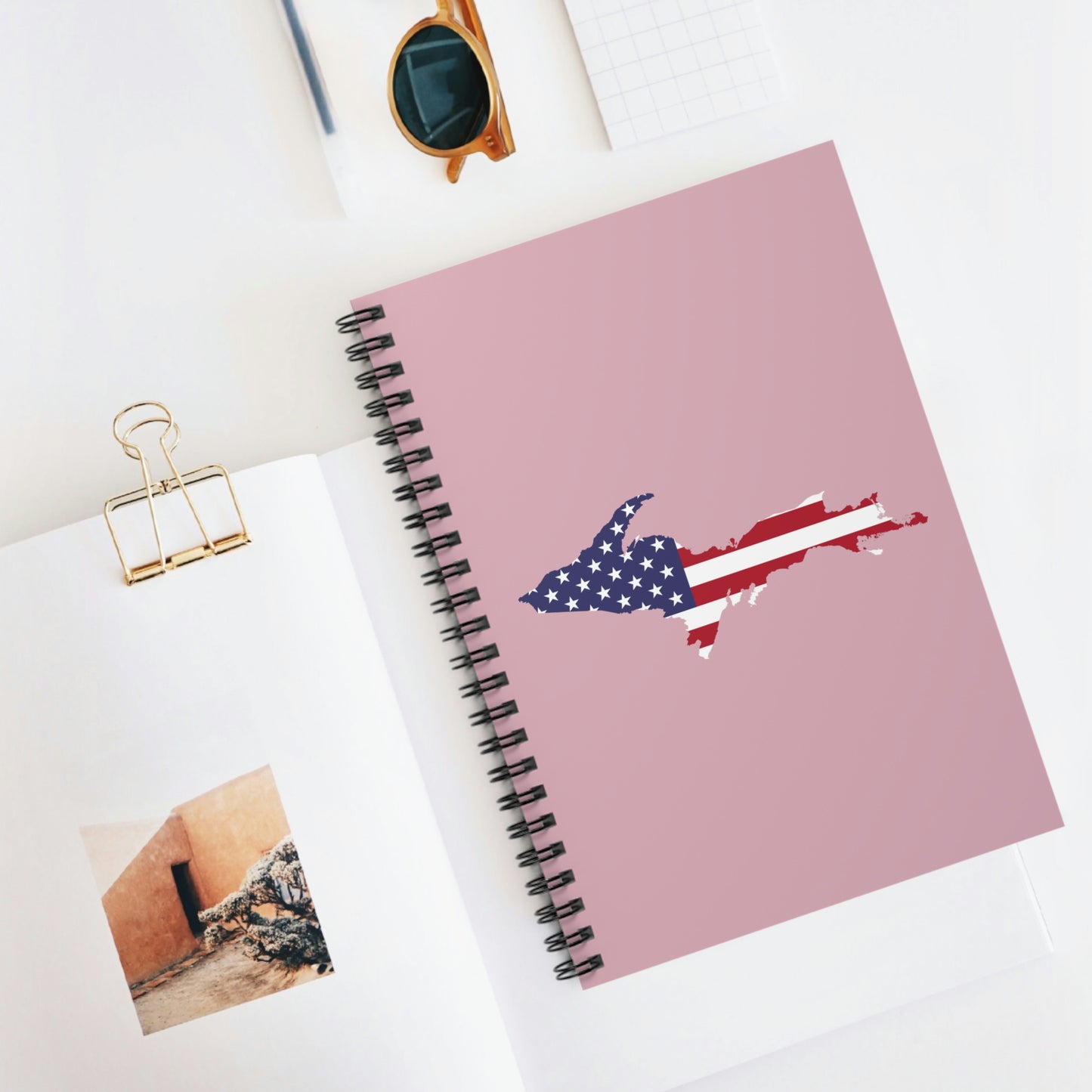 Michigan Upper Peninsula Spiral Notebook (w/ UP USA Flag Outline) | Pink