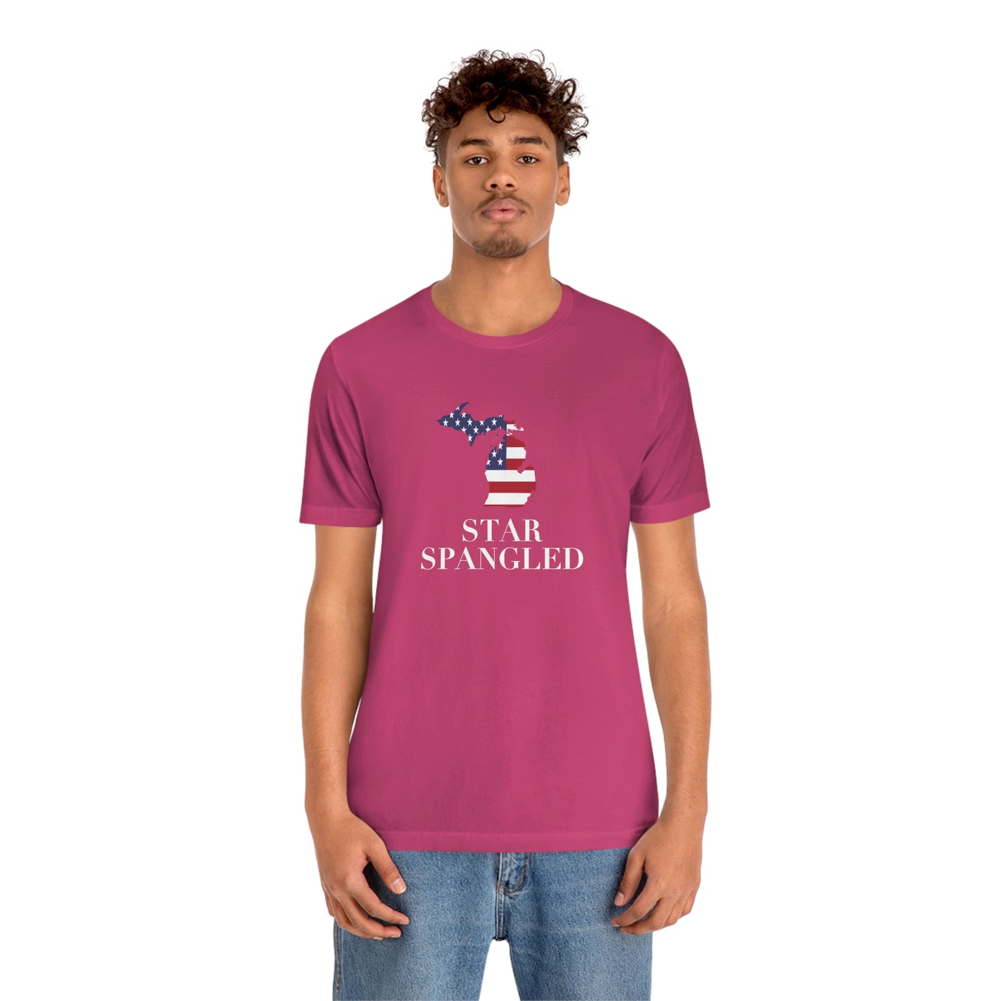 Michigan 'Star Spangled' T-Shirt (w/ MI USA Flag Outline) | Unisex Standard Fit